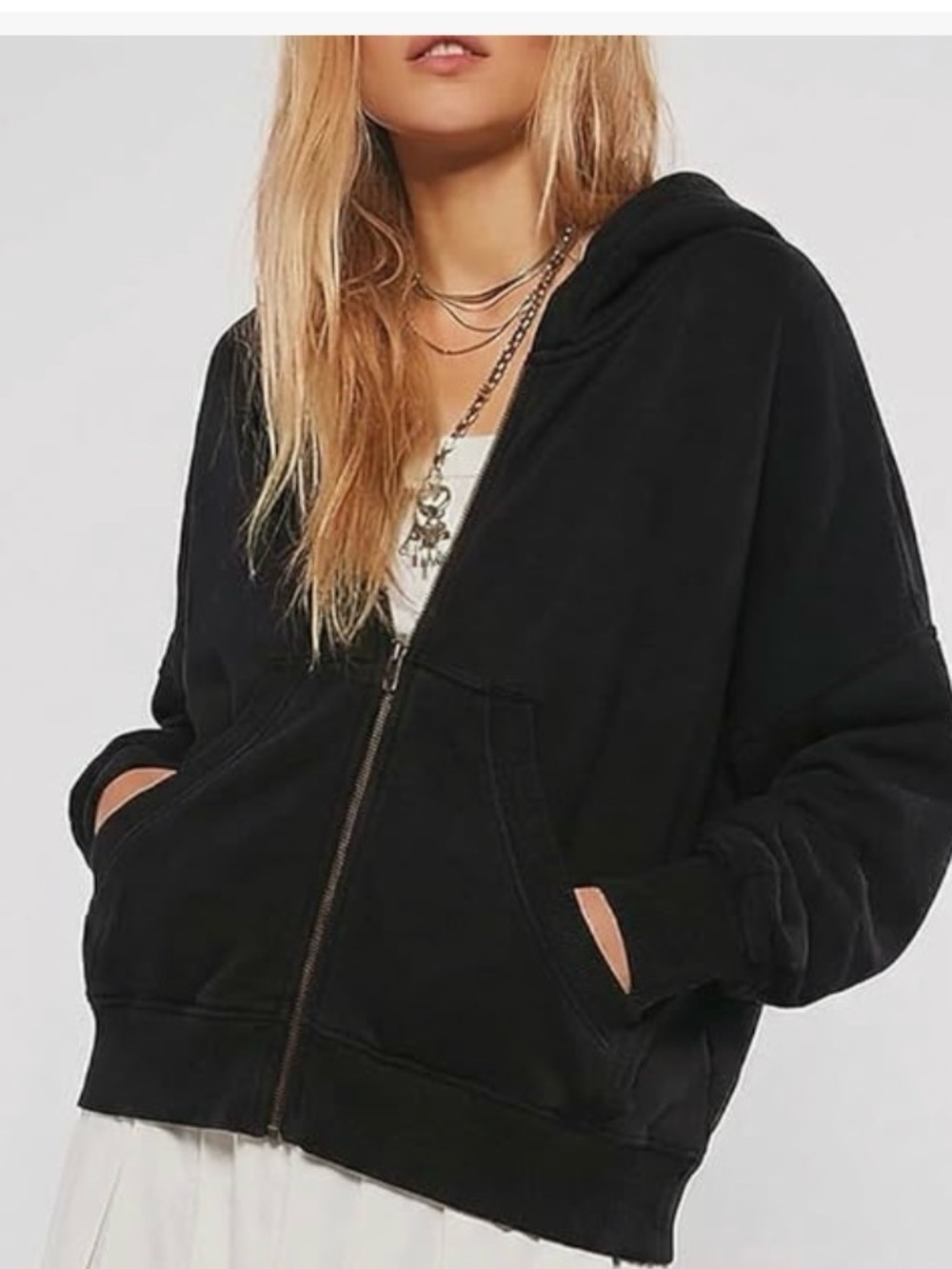 NWT Classic Black Zip-Up Hooded Sweatshirt Jacket-S-Fleece Lined